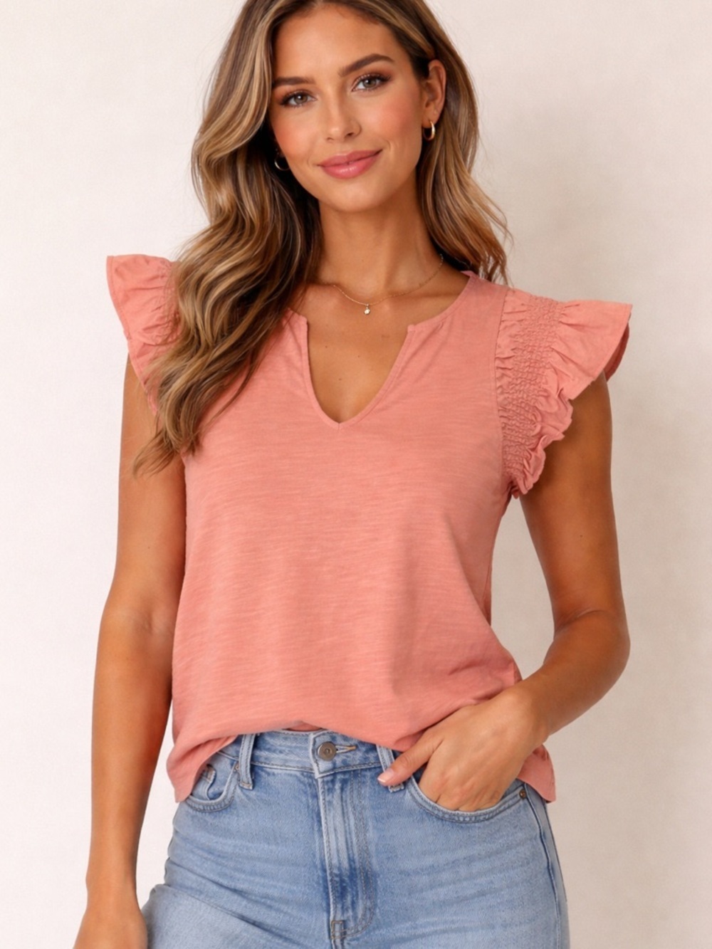 Nation LTD Christa Ruffle Sleeve V-Neck Top